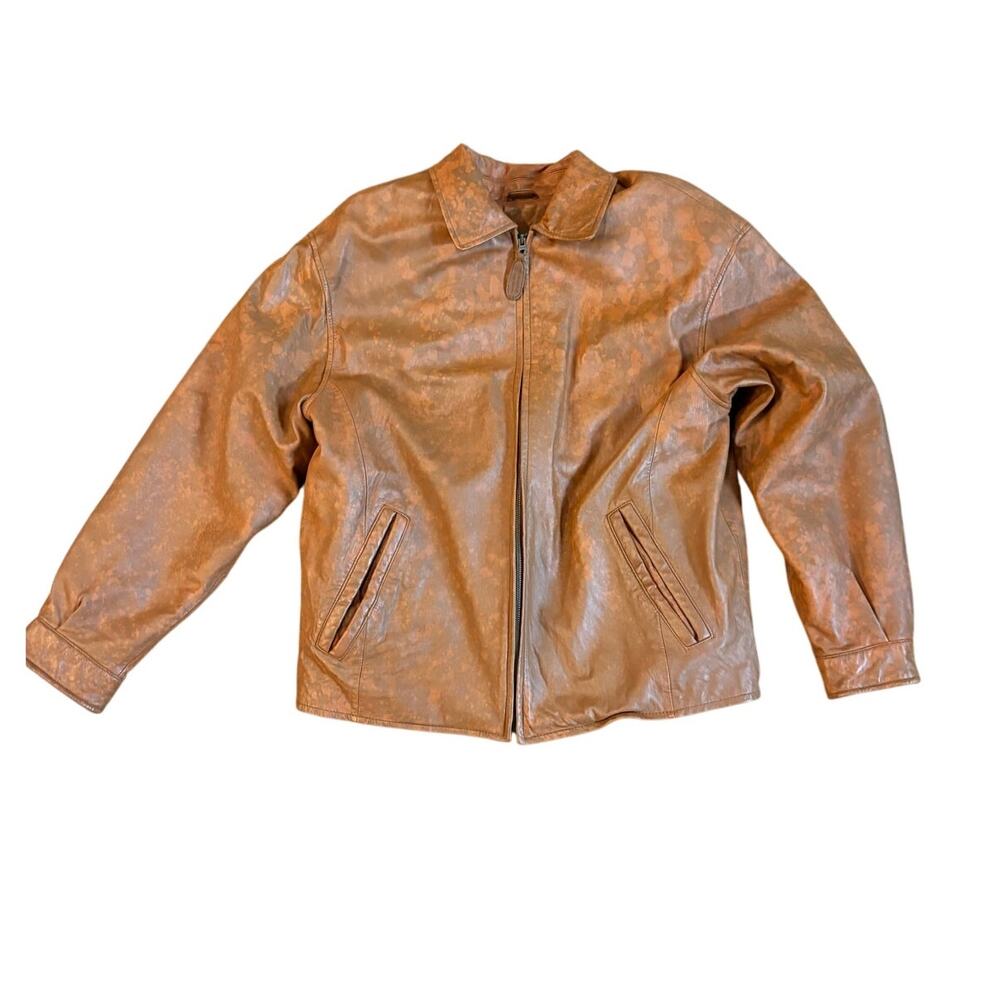 Preswick & Moore Brown Genuine Leather Jacket Men’s Med Zip Front Collared EUC